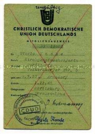 Mitgliedsausweis der CDUD (Ost)