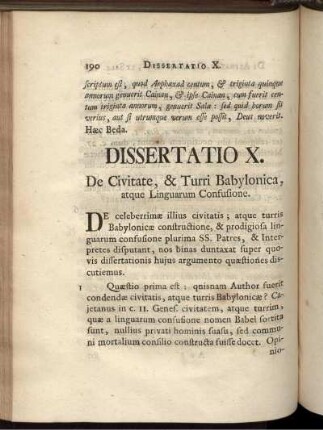 Dissertatio X. De Civitate, & Turri Babylonica, atque Linguarum Consusione.