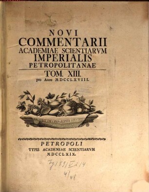 Novi commentarii Academiae Scientiarum Imperialis Petropolitanae. 13. 1768 (1769)