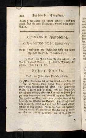 444-453, 2) Von der Rede bey der Abendmahlzeit. Erste Fortsetzung des Gespraechs Jesu mit seinen Aposteln waehrender Abendmahlzeit.