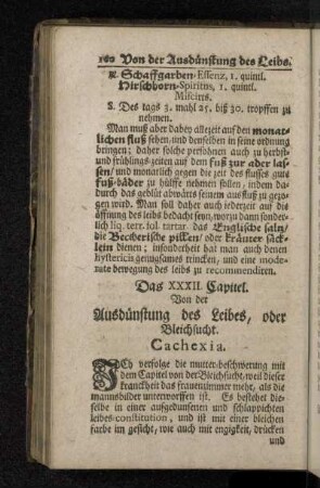 Das XXXII. Capitel. Von der Ausdünstung des Leibes, oder Bleichsucht. Cachexia.