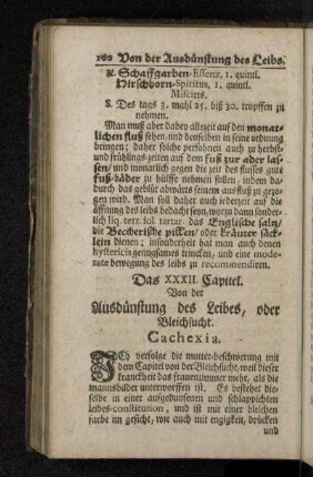 Das XXXII. Capitel. Von der Ausdünstung des Leibes, oder Bleichsucht. Cachexia.