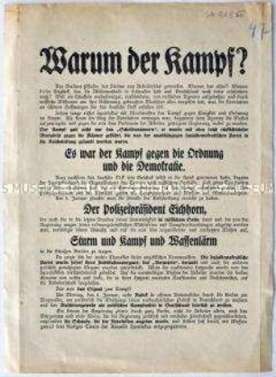 Flugblatt gegen den Januaraufstand 1919 in Berlin und Aufruf zur Wahl der Nationalversammlung