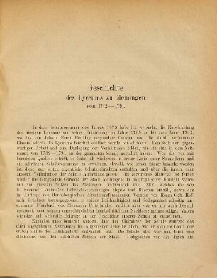 Geschichte des Lyceums zu Meiningen von 1742-1791