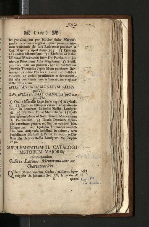 Supplementum II. Catalogi Mstorum Majoris, comprehendens Codices Lations Membranaceos ac Chartaceos Vet.