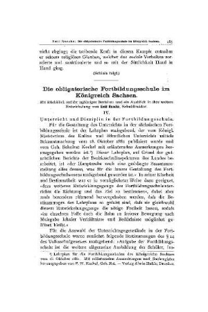 Die obligatorische Fortbildungsschule im Königreich Sachsen : (Fortsetzung)
