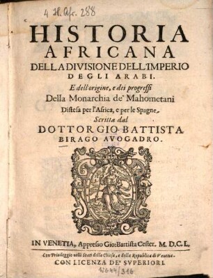 Historia Africana della divisione dell'Imperio degli Arabi