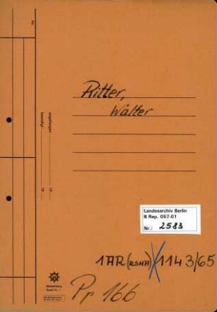 Personenheft Walter Ritter (*24.07.1901), SS-Hauptsturmführer