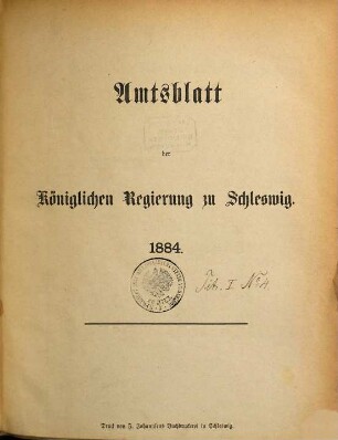 Amtsblatt der Regierung in Schleswig. 1884