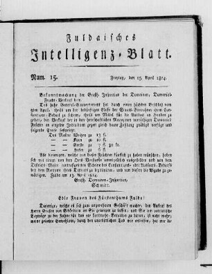 Num. 15, Ausgabe vom 15. April 1814
