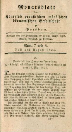 Num. 7 und 8. Juli und August 1825.