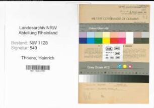 Entnazifizierung Heinrich Thoene , geb. 16.12.1893 (Polizist)
