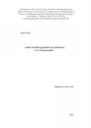 Sozial- und Bildungsprobleme der Gastarbeiter in der Bundesrepublik