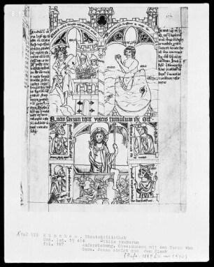 Biblia pauperum — Bildseite mit sieben Miniaturen, Folio 167recto