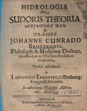 Hidrologia Sive Sudoris Theoria