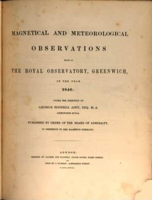 Magnetical and meteorological observations made at the Royal Observatory, Greenwich : in the year .... 1846, 1846 (1848)