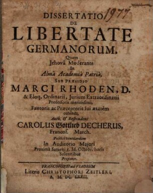 Dissertatio De Libertate Germanorum