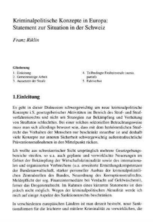 463-471, Kriminalpolitische Konzepte in Europa: Statement zur Situation in der Schweiz