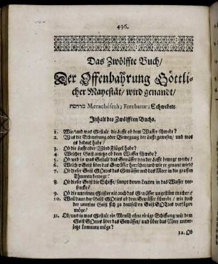 Das Zwölffte Buch Der Offenbarung Göttlicher Mayestät wird genannt ... Merachefeth; Ferebatur; Schwebete