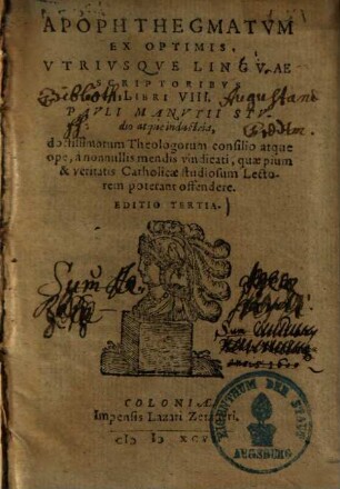 Apophthegmatum ex optimis utriusque linguae scriptoribus libri VIII
