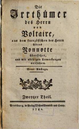 Die Irrthümer des Herrn von Voltaire, 2