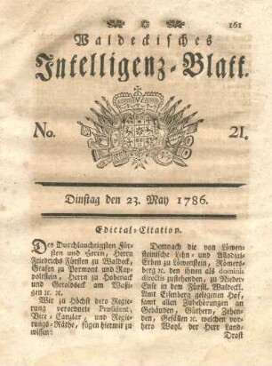 No. 21, Dinstag den 23. May 1786