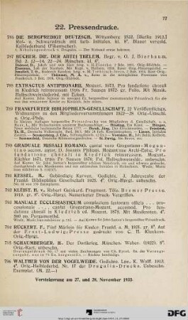 22. Pressendrucke (Nr. 786-796)