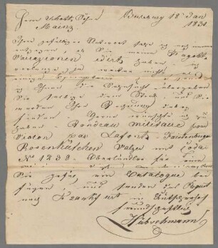 Geschäftsarchiv des Schottverlages Mainz - BSB Ana 800.A, II. Hübschmann. Verlagskorrespondenz von 1826 bis 1830: Briefe von Hübschmann an B. Schott's Söhne - BSB Ana 800.A.II. Hübschmann