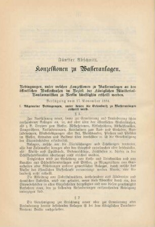 Fünfter Abschnitt. Konzessionen zu Wasseranlagen