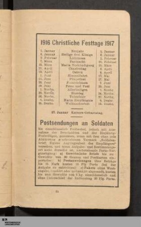 Feiertage 1916/1917