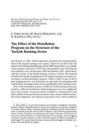 The Effect of the Disinflation Program on the Structure of the Turkish Banking Sector