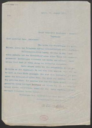 Brief an Willy Burmester : 31.08.1911