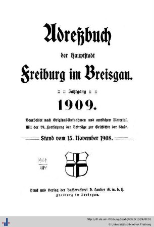 Adreßbuch der Hauptstadt Freiburg im Breisgau : Jahrgang 1909