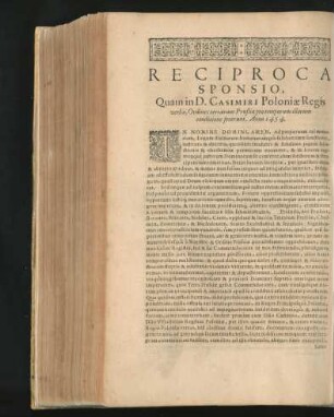 Reciproca Sponsio, Quam in D. Casimiri Poloniae Regis verba ... Anno 1454.