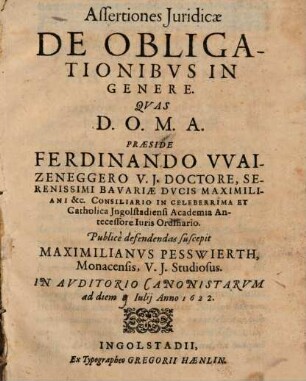 Assertiones Juridicae De Obligationibvs In Genere