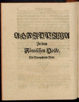 Agrippina Zu dem Römischen Volke. Die Neunzehende Rede.