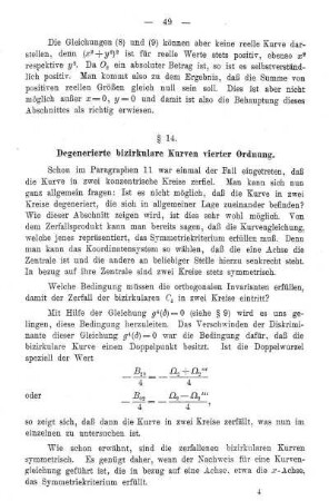 § 14. Degenerierte bizirkulare Kurven vierter Ordnung
