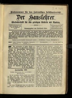 [Probenummer für den Lateinischen Selbstunterricht und weitere Zusammenstellungen zum Lateinischen Selbstunterricht aus der Zeitschrift: Der Hauslehrer]
