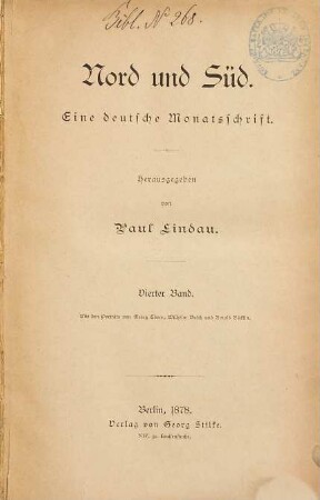 Nord und Süd : Monatsschrift für internationale Zusammenarbeit. 4, 4. 1878