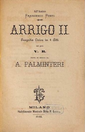Arrigo II. : tragedia lirica in 4 atti