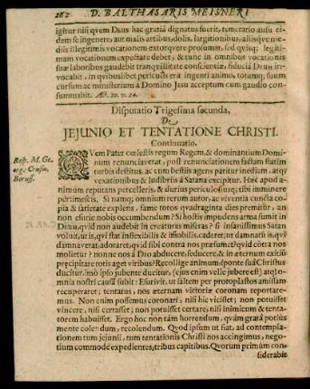 Disputatio Trigesima secunda, De Ieiunio Et Tentatione Christi.