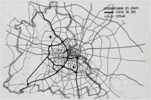 "Autobahn für Kreuzberg, oder der schnellste Weg zur Mauer" (nicht realisiert) – Autobahnplanung Senat: Lageplan. Berlin-Kreuzberg