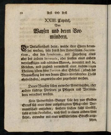 12-16, XXIII. Capitel, Von Waysen und deren Vormündern.