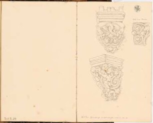 Reiseskizzenbuch 1828: Pfarrkirche, Gelnhausen: Details aus der Pfarrkirche Gelnhausen