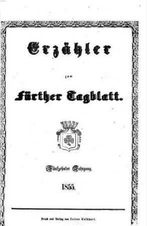 Fürther Tagblatt. Erzähler. 1855 = Jg. 15