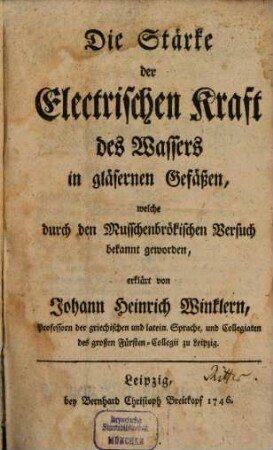 Der Stärke der Elektrischen Kraft des Wassers in gläsernen Gefässen