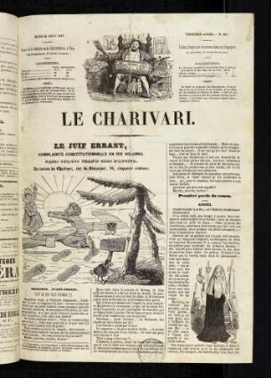 Le Juif errant; Comlainte constitutionnelle en dix volumes. Prix: 100,000 Francs chez l'auteur. Au bureau du Charivari, rue du Croissant, 16, cinquante centimes.