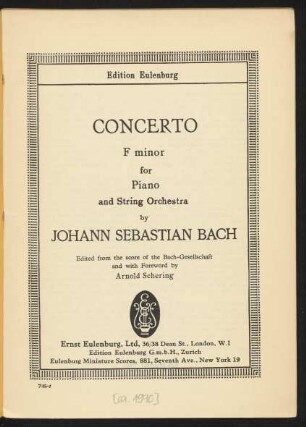 Concerto : F minor : for piano and string orchestra