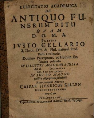 Exerc. acad. de antiquo funerum ritu