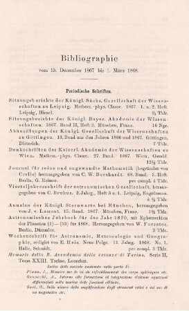 Bibliographie vom 15. December 1867 bis 1. Marz 1868.